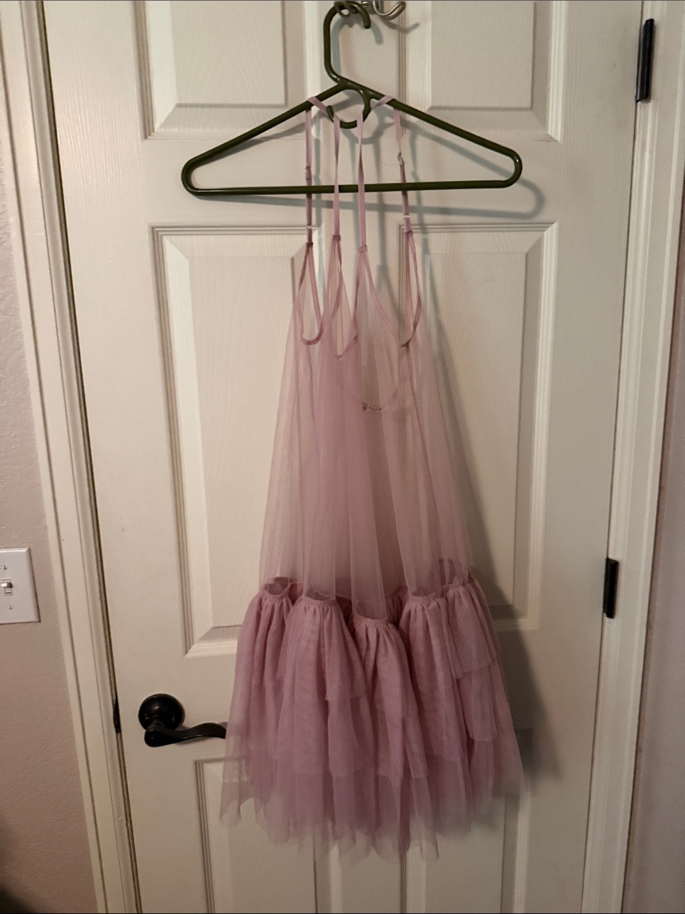 Sheer Dusty Pink Tulle Chemise Slip with Ruffled Hem